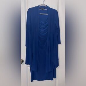 Jones New York 14 EUC Blue sleeveless dress scowl neck with attached open jacket